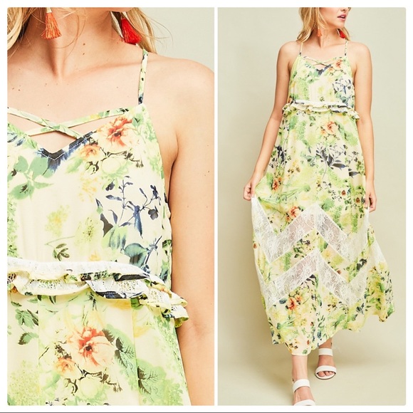 Tropical Lemon Green Resort Maxi Dress - Picture 12 of 12